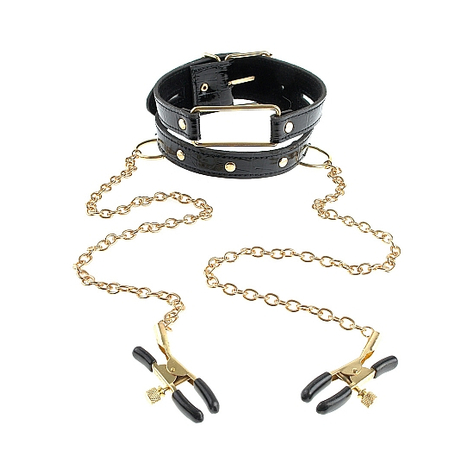 Collar And Leash:Collar & Nipple Clamps Gold