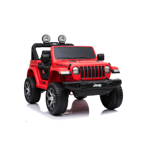 vehicul pentru copii mașină electrică jeep wrangler rubicon licențiat baterie 12v10ah, 4 motoare + 2.4ghz + scaun din piele + eva -red