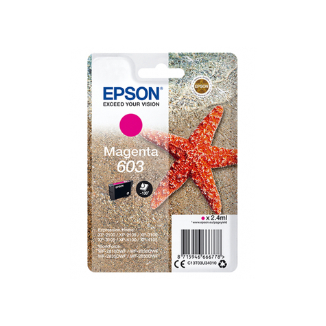 Cerneală Epson Singlepack Magenta 603 Original Magenta Epson Expression Home Xp-2100 Xp-2105 Xp-3100 Xp-3105 Xp-4100 Xp-4105 Workforce Wf-2850dwf,... 1 Bucată(E) Randament Standard