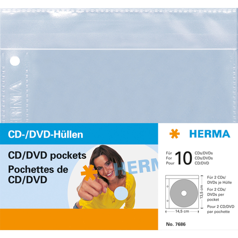 Herma Cd/Dvd Sleeve 145x135 Mm 5 Manșoane Capac De Protecție 2 Discuri Transparent Polipropilenă (Pp) 120 Mm 145 Mm