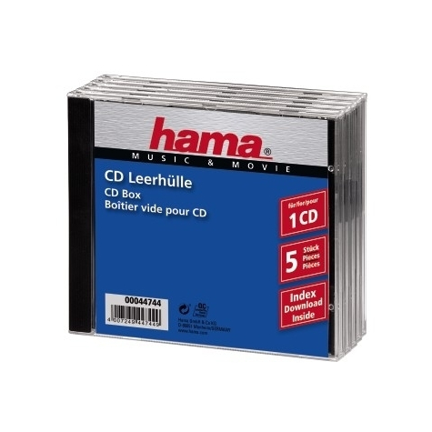 Hama Cd Jewel Case Standard Pachet 5 Carcasă C 1 Discuri Negru Transparent Polistiren 140 Mm 10,4 Mm