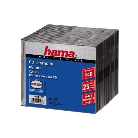 Hama Cd Slim Box Negru Pachet De 25 Bucăți 1 Discuri Negru Plastic