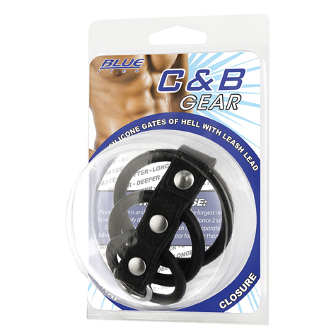 Blue Line C&B Gear 3 Ring Silicone Gates Of Hell With Leash Lead