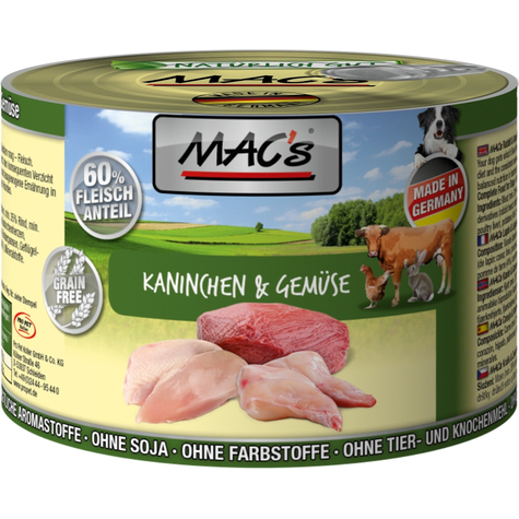 Mac's,Macs Dog Rabbit+Vegetale 200gd
