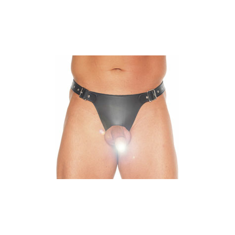 Men's Briefs : Double Leather Brief With Penis Hold And Dildo