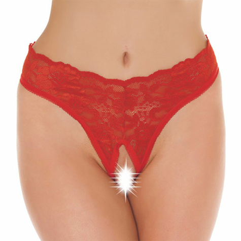 Woman Brief : Red Lace Open Crotch G-String