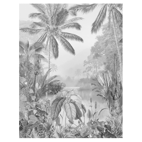Foto Tapet Autoadeziv   Lac Tropical Black & White  Dimensiune 200 X 270 Cm