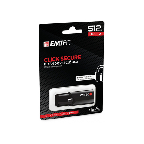 Stick Usb Flashdrive 512gb Emtec B120 Click Secure Usb 3.2 (100mb/S)