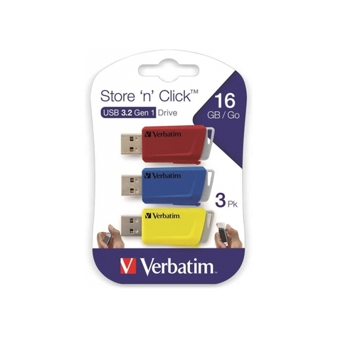 Verbatim Store 'N' Click -Usb 3.2 Gen1 - 3x16 Gb - Roșu/Albastru/Galben - 16 Gb